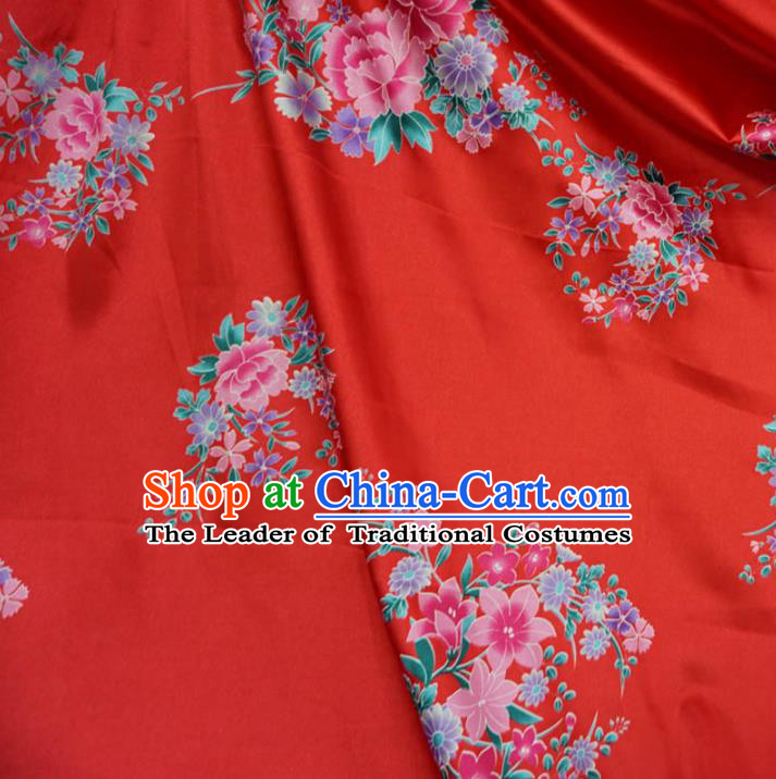 Chinese Traditional Palace Printing Peony Pattern Hanfu Red Brocade Fabric Ancient Costume Tang Suit Cheongsam Material