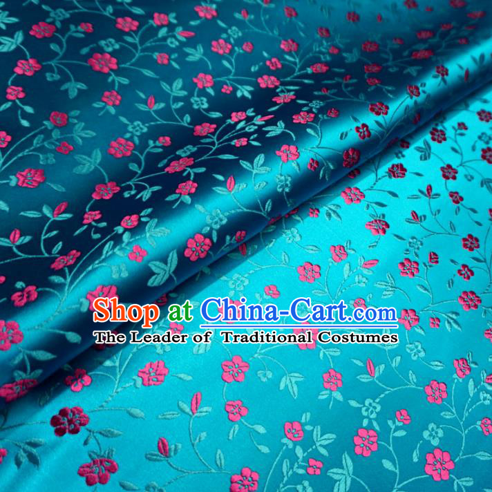 Chinese Traditional Palace Wintersweet Pattern Hanfu Blue Brocade Fabric Ancient Costume Tang Suit Cheongsam Material