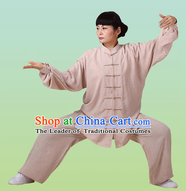 Top Grade Chinese Linen Kung Fu Costume, China Traditional Martial Arts Kung Fu Training Coffee Uniform Wushu Clothing for Adult