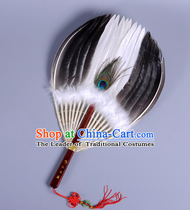 Traditional Chinese Crafts Folding Fan China Tassel Feather Fan Oriental Fan Zhuge Liang Fans