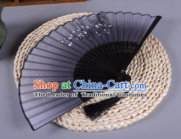Traditional Chinese Crafts Navy Silk Folding Fan China Oriental Fans for Women