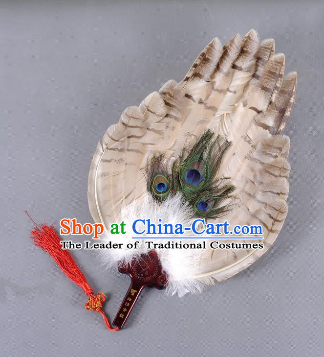 Traditional Chinese Crafts Folding Fan China Brown Feather Large Fan Oriental Fan Zhuge Liang Fans