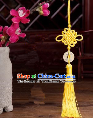 Traditional Chinese Fans Accessories Pendant Yellow Tassel Chinese Knots Fans Pendant