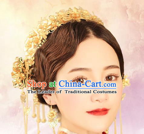 Chinese Traditional Bride Hair Jewelry Accessories Xiuhe Suit Hairpins Headwear Wedding Headdress Hair Crown for Women