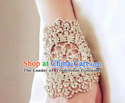 Chinese Traditional Bride Jewelry Accessories Baroque Bracelets Princess Headwear Wedding Crystal Brace Lace for Women
