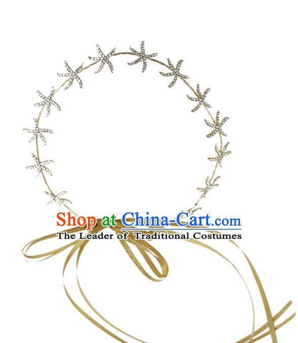 Chinese Traditional Bride Hair Jewelry Accessories Wedding Crystal Starfish Hair Clasp Headwear for Women