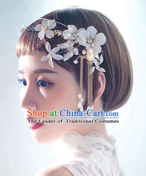 Chinese Traditional Bride Hair Jewelry Accessories Wedding Baroque Retro White Flowers Tassel Hair Clasp for Women