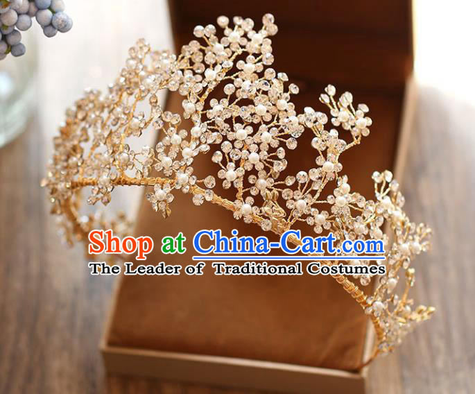 Chinese Traditional Hair Accessories Baroque Wedding Bride Crystal Beads Royal Crown for Women