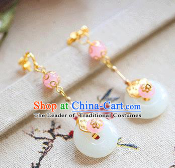 Chinese Traditional Bride Jewelry Accessories Eardrop Princess Wedding Hanfu Jade Earrings for Women