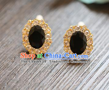Chinese Traditional Bride Jewelry Accessories Earrings Princess Wedding Black Crystal Eardrop for Women