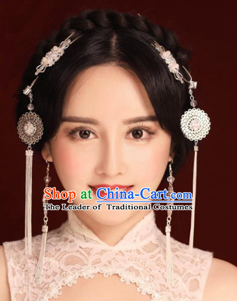 Chinese Traditional Bride Hair Accessories Xiuhe Suit Step Shake Wedding Hairpins Tassel Hair Clasp for Women