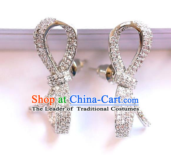 Chinese Traditional Bride Jewelry Accessories Crystal Bowknot Earrings Wedding Eardrop for Women