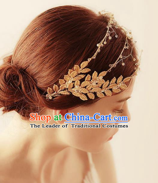 Chinese Traditional Bride Hair Accessories Baroque Princess Wedding Golden Hair Clasp for Women