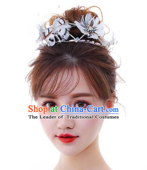 Chinese Traditional Bride Hair Accessories Baroque Princess Wedding White Feather Hair Clasp for Women