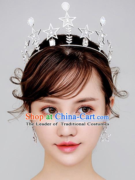 Chinese Traditional Wedding Hair Accessories Baroque Hair Clasp Bride Opal Star Pearls Royal Crown for Women
