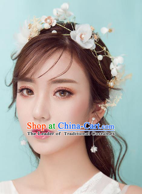 Chinese Traditional Bride Hair Accessories Baroque Princess Wedding White Flowers Hair Clasp for Women