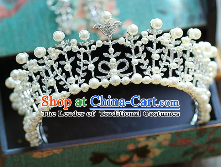 Chinese Traditional Wedding Hair Accessories Baroque Crystal Hair Clasp Bride Pearls Royal Crown for Women