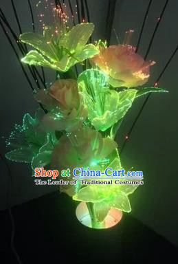 Chinese Traditional Electric LED Greenish Lily Flowers Lantern Desk Lamp Home Decoration Lights