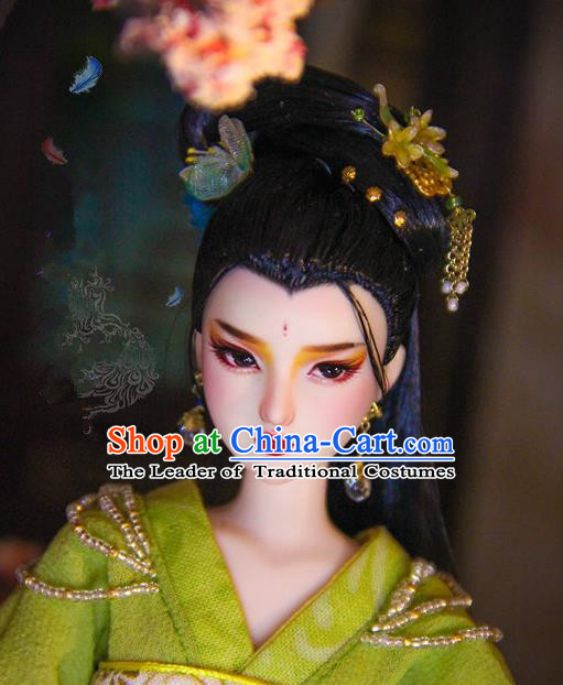 Chinese Traditional Silk Figurine Doll Hair Accessories Hairpins Ancient Imperial Princess Headwear