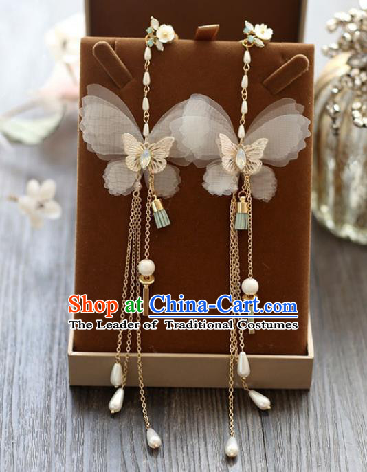 Chinese Traditional Bride Jewelry Accessories Butterfly Tassel Earrings Wedding Eardrop for Women