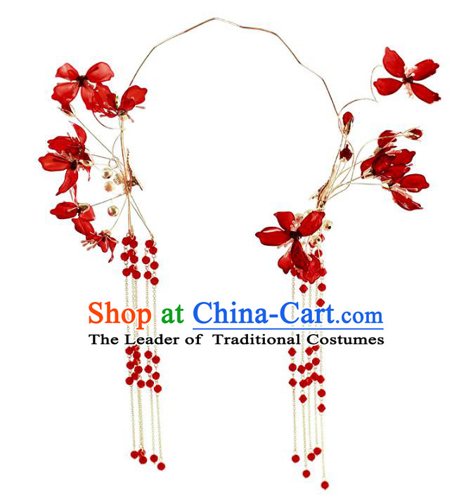 Chinese Traditional Bride Hair Accessories Baroque Princess Wedding Red Hair Clasp for Women