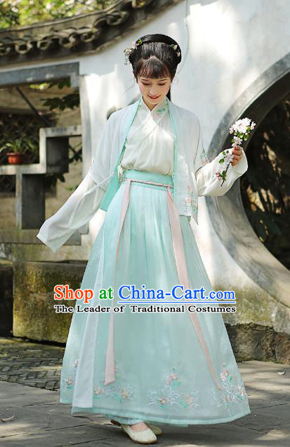 Traditional Chinese Song Dynasty Young Lady Hanfu Embroidered Costume Complete Set for Women