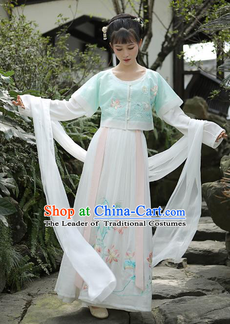 Traditional Chinese Tang Dynasty Palace Lady Princess Hanfu Embroidered Costume for Women