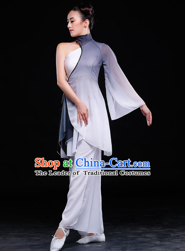 Traditional Chinese Classical Yangge Dance White Uniforms, China Yangko Dance Clothing for Women
