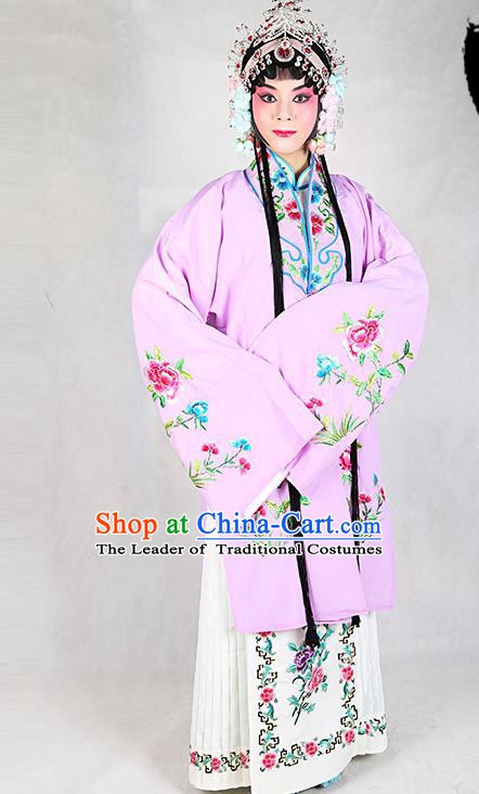 Chinese Beijing Opera Actress Embroidered Peony Lilac Costume, Traditional China Peking Opera Diva Embroidery Clothing