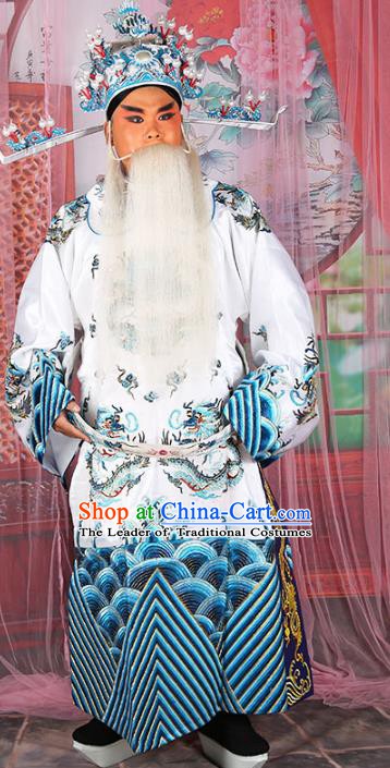 Chinese Beijing Opera Bao Zheng Costume White Embroidered Robe, China Peking Opera Prime Minister Embroidery Gwanbok Clothing