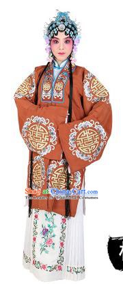 Chinese Beijing Opera Actress Embroidered Brown Costume, China Peking Opera Diva Embroidery Clothing