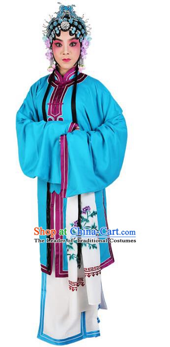 Chinese Beijing Opera Actress Tsingyi Blue Costume, China Peking Opera Young Lady Embroidery Clothing