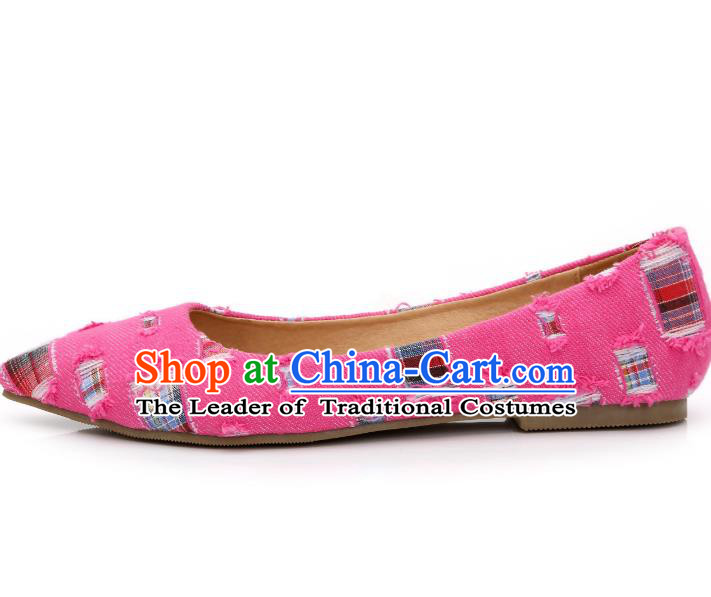 Traditional Chinese National Bride Pink Canvas Shoes, China Handmade Embroidery Hanfu Shoes for Women