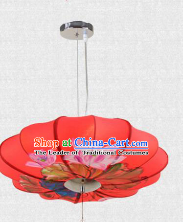 Traditional Chinese Handmade Painting Lotus Red Cloth Palace Lantern China Ceiling Palace Lamp