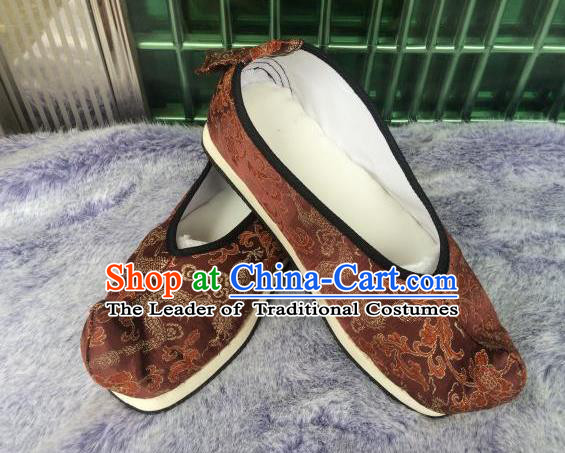 Traditional Chinese Ancient Princess Brown Satin Embroidered Shoes, China Handmade Hanfu Embroidery Shoes for Women