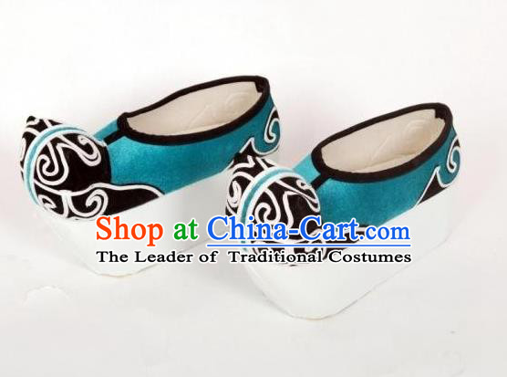 Traditional Chinese Ancient Peking Opera Niche Embroidered Shoes, China Handmade Hanfu Blue Embroidery Shoes for Men