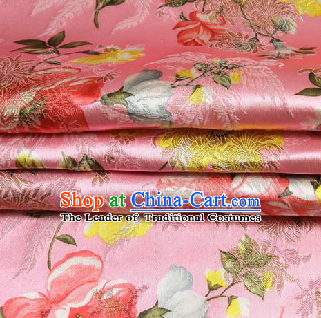 Chinese Royal Palace Traditional Costume Peony Pattern Pink Satin Brocade Fabric, Chinese Ancient Clothing Drapery Hanfu Cheongsam Material