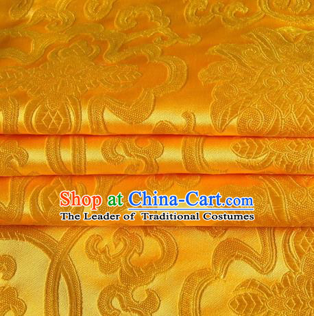 Chinese Royal Palace Traditional Costume Rich Pattern Golden Satin Brocade Fabric, Chinese Ancient Clothing Drapery Hanfu Cheongsam Material