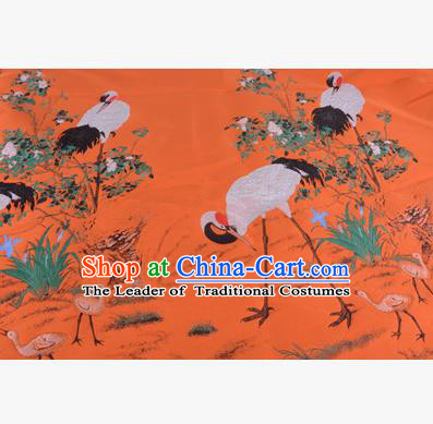 Chinese Traditional Costume Royal Palace Jacquard Weave Crane Orange Brocade Fabric, Chinese Ancient Clothing Drapery Hanfu Cheongsam Material