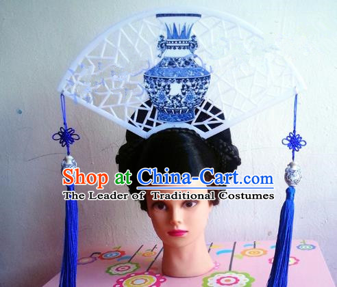 Asian Traditional China Tassel Headpiece Model Show Headdress Ceremonial Occasions Handmade Hair Accessories