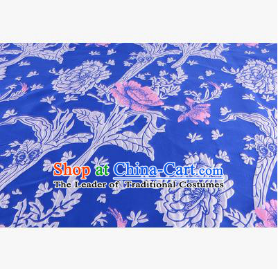 Chinese Traditional Costume Royal Palace Jacquard Weave Deep Blue Satin Brocade Fabric, Chinese Ancient Clothing Drapery Hanfu Cheongsam Material