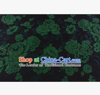 Chinese Traditional Costume Royal Palace Jacquard Weave Green Peony Brocade Fabric, Chinese Ancient Clothing Drapery Hanfu Cheongsam Material