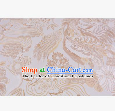 Chinese Traditional Costume Royal Palace Jacquard Weave Golden Crane Brocade Fabric, Chinese Ancient Clothing Drapery Hanfu Cheongsam Material