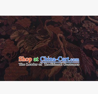 Chinese Traditional Costume Royal Palace Jacquard Weave Brown Crane Brocade Fabric, Chinese Ancient Clothing Drapery Hanfu Cheongsam Material