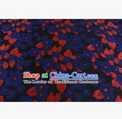 Chinese Traditional Costume Royal Palace Printing Blue Flowers Brocade Fabric, Chinese Ancient Clothing Drapery Hanfu Cheongsam Material