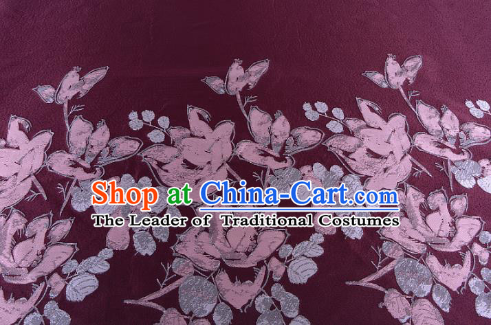Chinese Traditional Costume Royal Palace Printing Flowers Wine Red Brocade Fabric, Chinese Ancient Clothing Drapery Hanfu Cheongsam Material