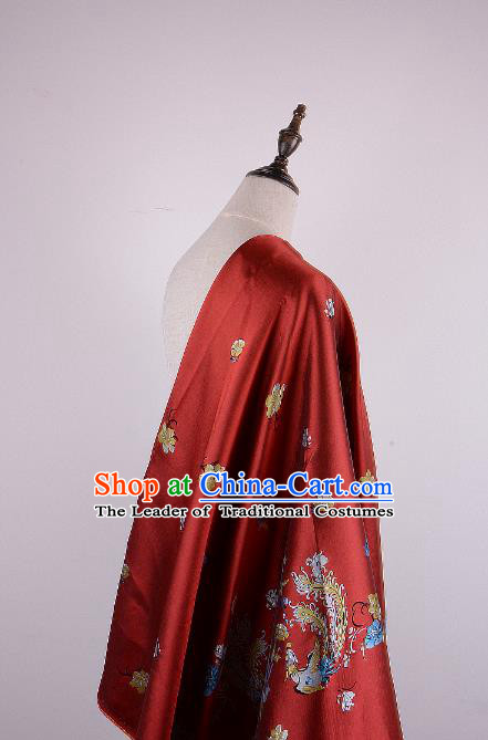 Chinese Traditional Costume Royal Palace Printing Phoenix Red Brocade Fabric, Chinese Ancient Clothing Drapery Hanfu Cheongsam Material