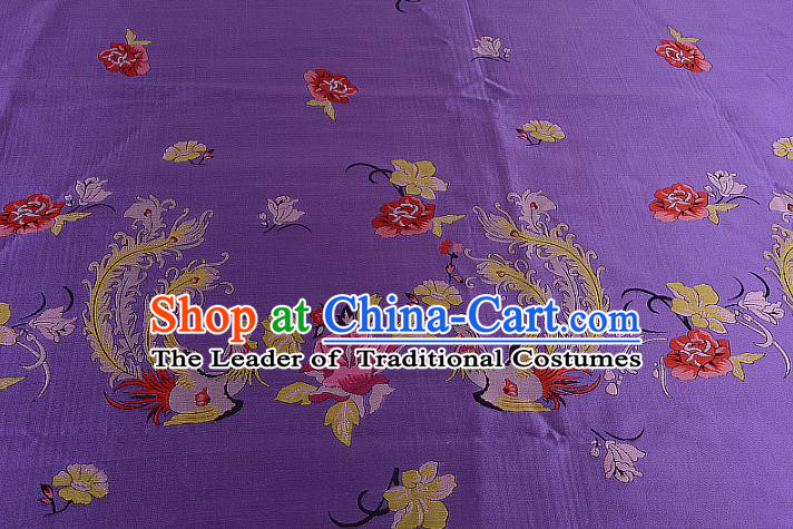 Chinese Traditional Costume Royal Palace Printing Phoenix Purple Brocade Fabric, Chinese Ancient Clothing Drapery Hanfu Cheongsam Material