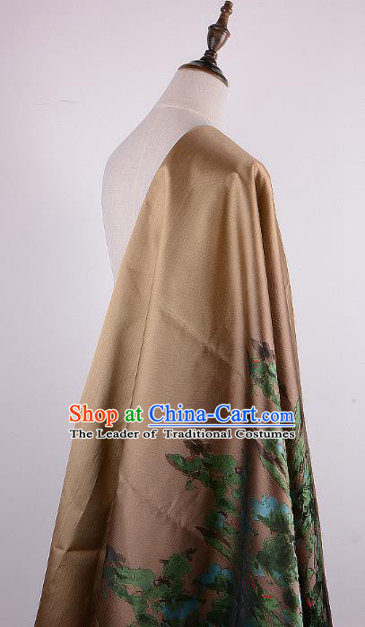 Chinese Traditional Costume Royal Palace Printing Brown Brocade Fabric, Chinese Ancient Clothing Drapery Hanfu Cheongsam Material