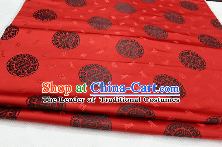 Chinese Traditional Royal Palace Longevity Pattern Mongolian Robe Red Satin Brocade Fabric, Chinese Ancient Costume Drapery Hanfu Tang Suit Material